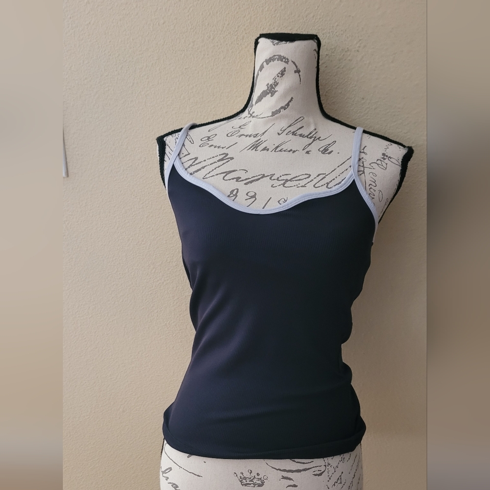 NYLORA Black Ribbed  Tank Top with Gray Trim